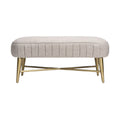 **Pouf moderne en tissu beige avec pieds en métal doré**