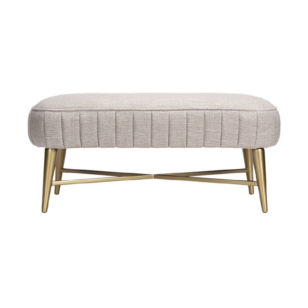 **Pouf moderne en tissu beige avec pieds en métal doré**