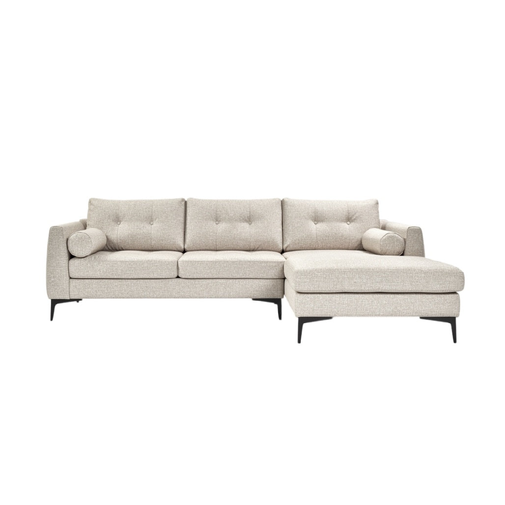 **Canapé d'angle moderne en tissu beige avec accoudoirs rembourrés**