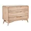 **Titre technique : Commode en bois clair avec trois tiroirs et pieds en bois**