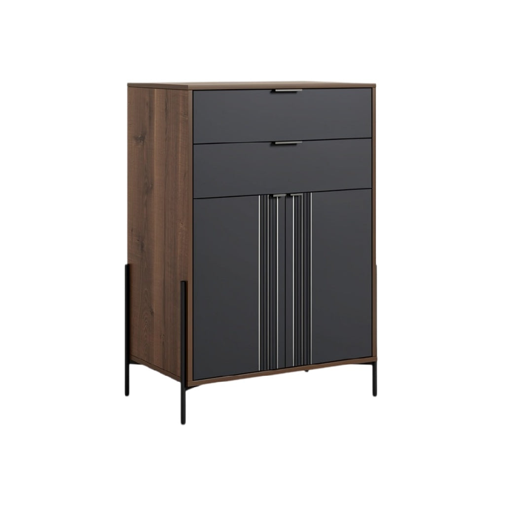 **Meuble de rangement moderne en bois et métal avec tiroirs**