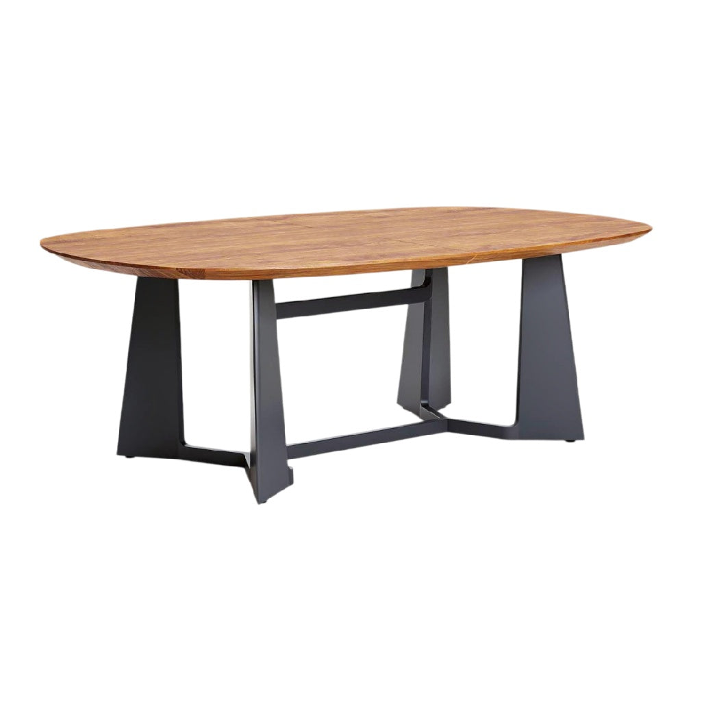 **Titre technique : Table ovale en bois avec pieds en métal moderne**